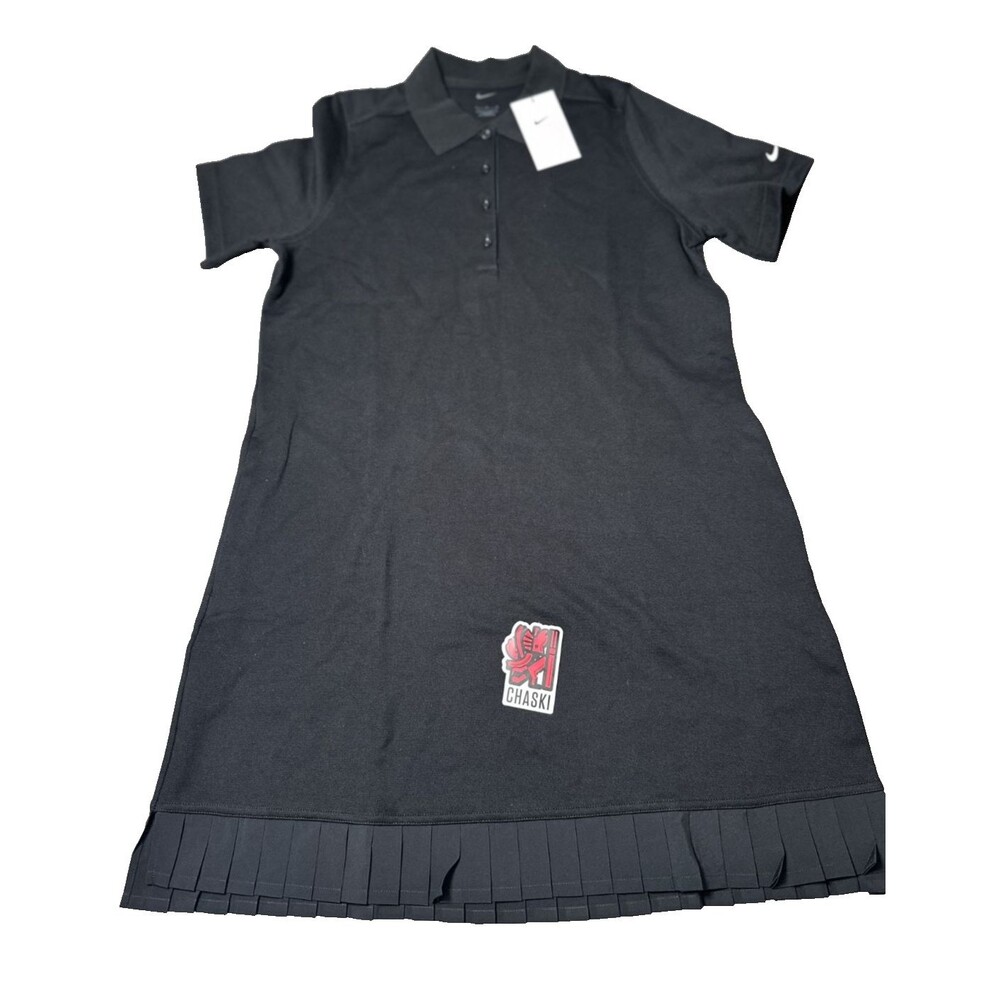 Nike Golf Shirt Dress Black Collared Pleated Lightweight women Large IF8522-010